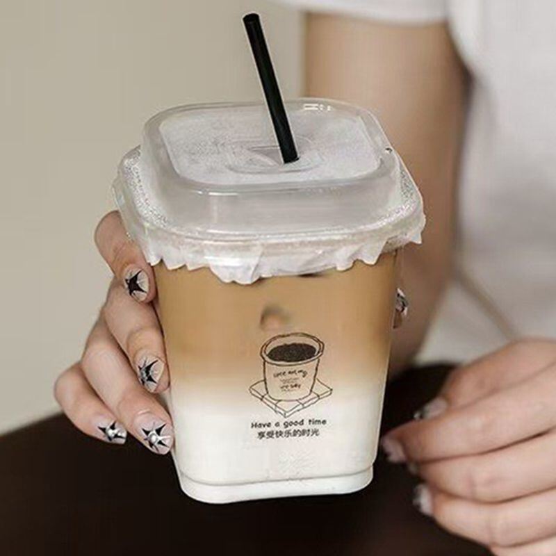Hot Selling Factory Price Disposable 93mm-10oz 12oz 16oz 20oz Square PET Cups with High Lid Sipper Lid Custom Logo UV Printing