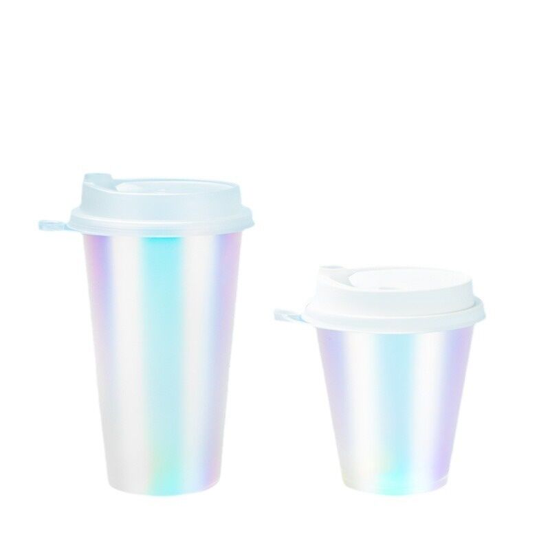 Özel Logo IML Enjeksiyon Kalıplı Kahve Kupaları   Rainbow Film Plastik İçecek Kupaları Kapaklı, Tek kullanımlık