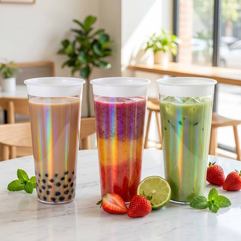 Özel Logo IML Enjeksiyon Kalıplı Kahve Kupaları   Rainbow Film Plastik İçecek Kupaları Kapaklı, Tek kullanımlık
