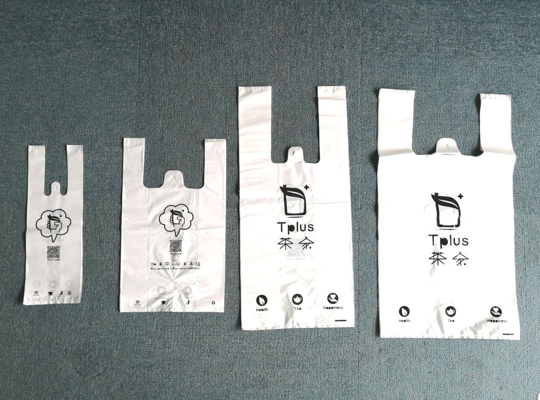Hdpe Temizle T Gömlek Plastik Torbalar Takeaway Çanta Özelleştirilmiş Logo Yan Köşebent Tipi