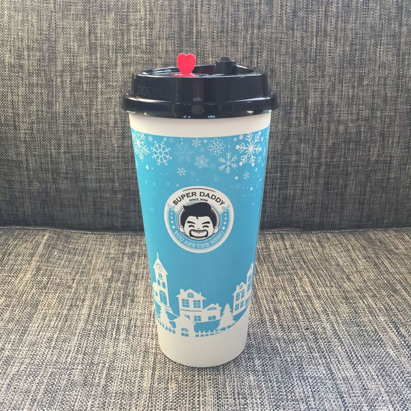 Boba Çay Mağazaları İçin Kapaklı Gıda Sınıfı Mürekkepli Opsiyonel Renk 16oz Tek Kullanımlık Kağıt Bardaklar